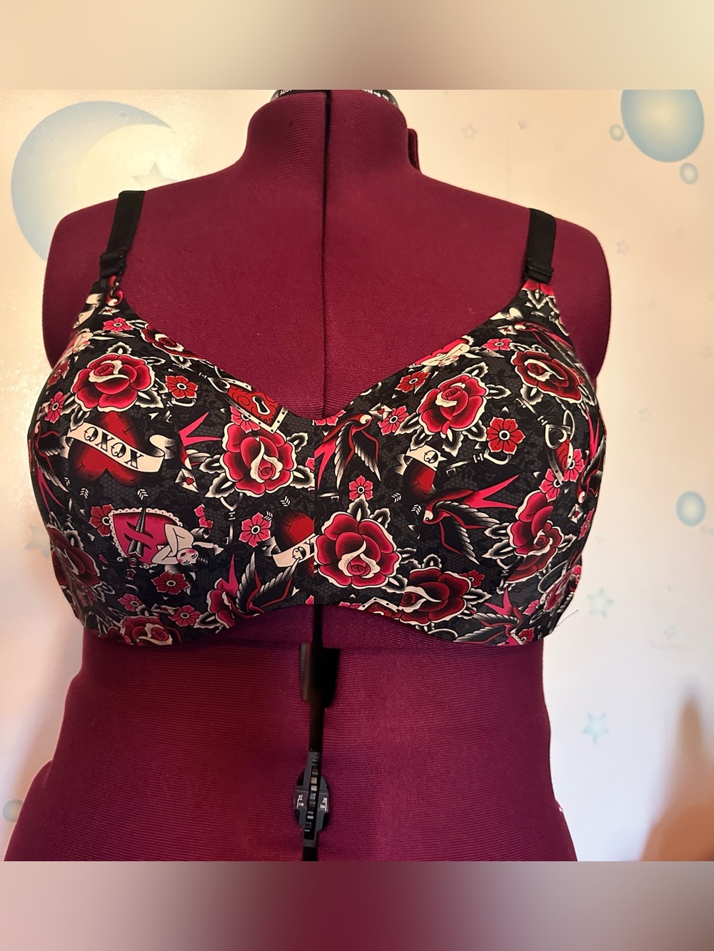 Torrid Curve  Wire-Free Lightly Lined Floral Tattoo-Print Full Coverage Bra
